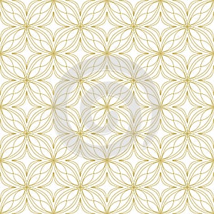 Gold on white geometric tile oval and circle scribbly lines seamless repeat pattern background