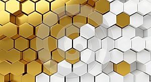 Gold and White Hexagonal Pattern Background - Abstract 3D Geometric Texture