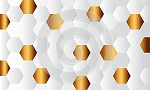 Gold and white honey hexagonal cells texture. Mosaic or speaker fabric shape pattern. Technology concept. Honeyed comb