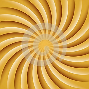 Gold and white rotating hypnosis spiral. Twirl abstract background. Optical illusion. Hypnotic psychedelic vector illustration.