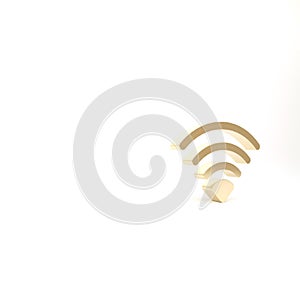 Gold Wi-Fi wireless internet network symbol icon isolated on white background. 3d illustration 3D render