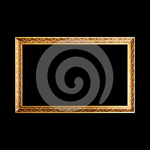 Gold wide wooden frame isolated on black