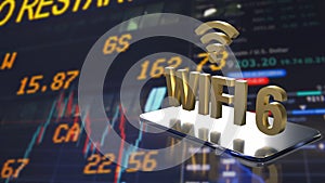 The gold wifi6 on smartphone for internet or technology concept 3d rendering