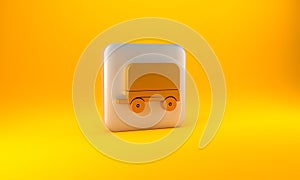 Gold Wild west covered wagon icon isolated on yellow background. Silver square button. 3D render illustration