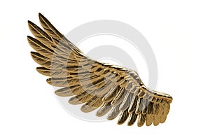A gold wing Isolated On White Background, 3D render. 3D illustration