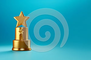 Gold winners award with star. Star trophy for a winner or champion. Rating golden star symbol of customer satisfaction review