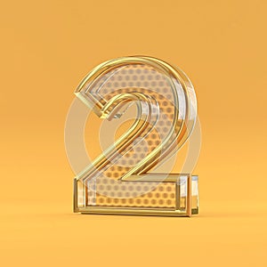 Gold wire and glass font Number 2 TWO 3D