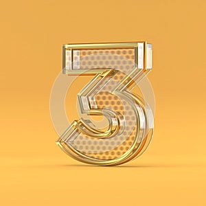 Gold wire and glass font Number 3 THREE 3D