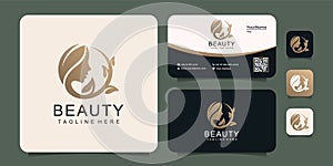 Gold woman face salon beauty logo concept