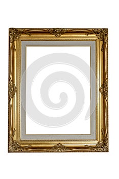 gold wood frame on isolated white background with clip path lin
