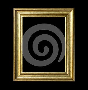 gold wooden frame isolated on black background.