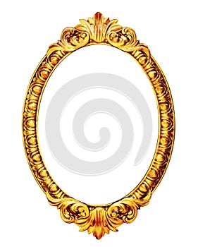 Gold wooden mirror frame isolated on white