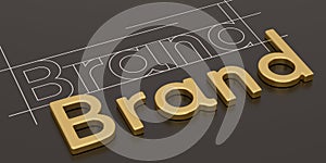 Gold word brand on black background brand concept design 3D illustration.