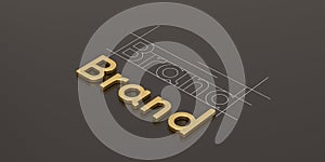 Gold word brand on black background brand concept design 3D illustration.