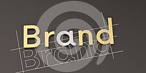 Gold word brand on black background brand concept design 3D illustration.