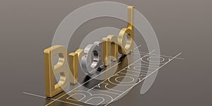 Gold word brand on black background brand concept design 3D illustration.