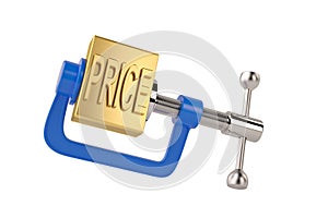 Gold word price in clamp price reduction concept 3D illustration