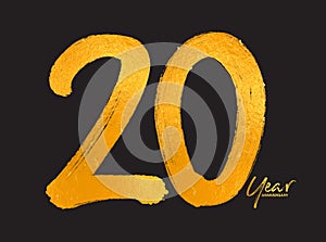 Gold 20 Years Anniversary Celebration Vector Template, 20 Years  logo design, 20th birthday, Gold Lettering Numbers brush drawing