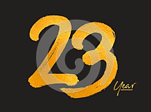 Gold 23 Years Anniversary Celebration Vector Template, 23 Years logo design, 23th birthday, Gold Lettering Numbers brush drawing photo