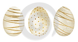 Gold yellow Easter Egg Decor Set. Watercolor illustration isolated on white background.