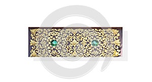 Gold yellow with engraving flowers and branch patterns decorative on wood wall frame solated on white background , clipping path