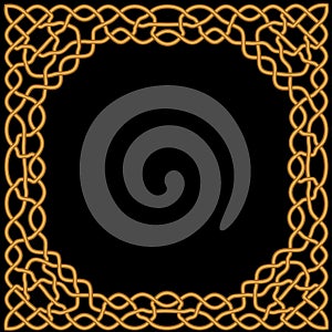 Gold, yellow ornament on a black background in Celtic and Arabic