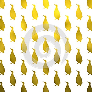 Gold Yellow Penguin Polka Dots Faux Foil Metallic Background Penguins