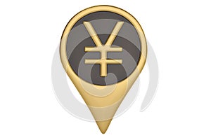 Gold Yen pin icon on white backgroun.3D illustration.