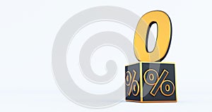 Gold zero 0 percent number with Black cubes  percentages isolated on a white background.