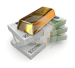 Goldbar on a stack of dollars.