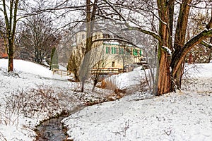 GoldbergmÃÂ¼hle, wedding location in Mettmann in winter with snow photo
