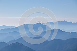 Goldeck - Panoramic view of magical mountain peaks of Karawanks and Julian Alps seen from Goldeck, Latschur group, Gailtal Alps