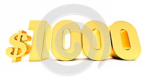 Golden 1000$ one thousand price symbol isolated on white background