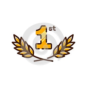 Golden 1st first laurel wreath cartoon logo icon Vector Illustration , concept of one anniversary and champion or the best