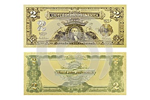 Golden 2 Dollar Banknote golden George Washington , U.S. 1 highly detailed dollar banknote money