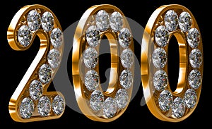 Golden 200 numeral incrusted with diamonds