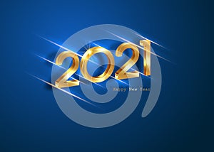 Golden 2021 New Year 3D logo with copy space. Christmas theme, vector illustration. Holiday design for greeting card, invitation,