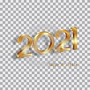 Golden 2021 New Year 3D logo for Holiday greeting card. Vector illustration. Party shiny sign design for banner, invitation, vip