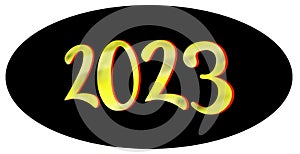 Golden 2023 design on a black background