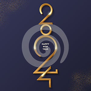 Golden 2024 New Year logo. Holiday greeting card. Vector illustration.