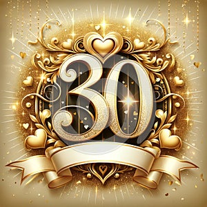 Golden 30th Birthday Bash Banner with Copyspace