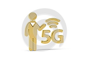Golden 3d 5g icon isolated on white background