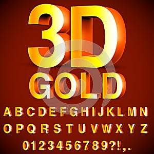 Golden 3D Alphabet and Numbers