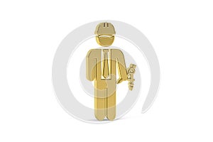 Golden 3d builder icon isolated on white background