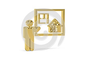 Golden 3d builder icon isolated on white background