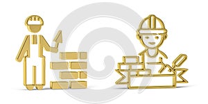 Golden 3d builder icon isolated on white background