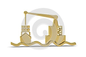 Golden 3d cargo container icon isolated on white background