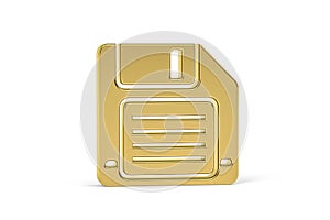 Golden 3d floppy disk icon isolated on white