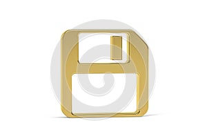 Golden 3d floppy disk icon isolated on white background