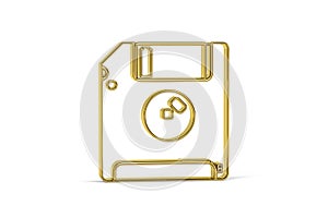 Golden 3d floppy disk icon isolated on white background